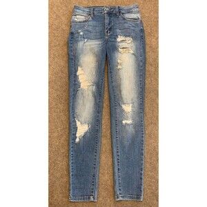 KanCan Jeans Womens 28x30 Mid Rise Skinny Distressed Stretch Whiskered Denim